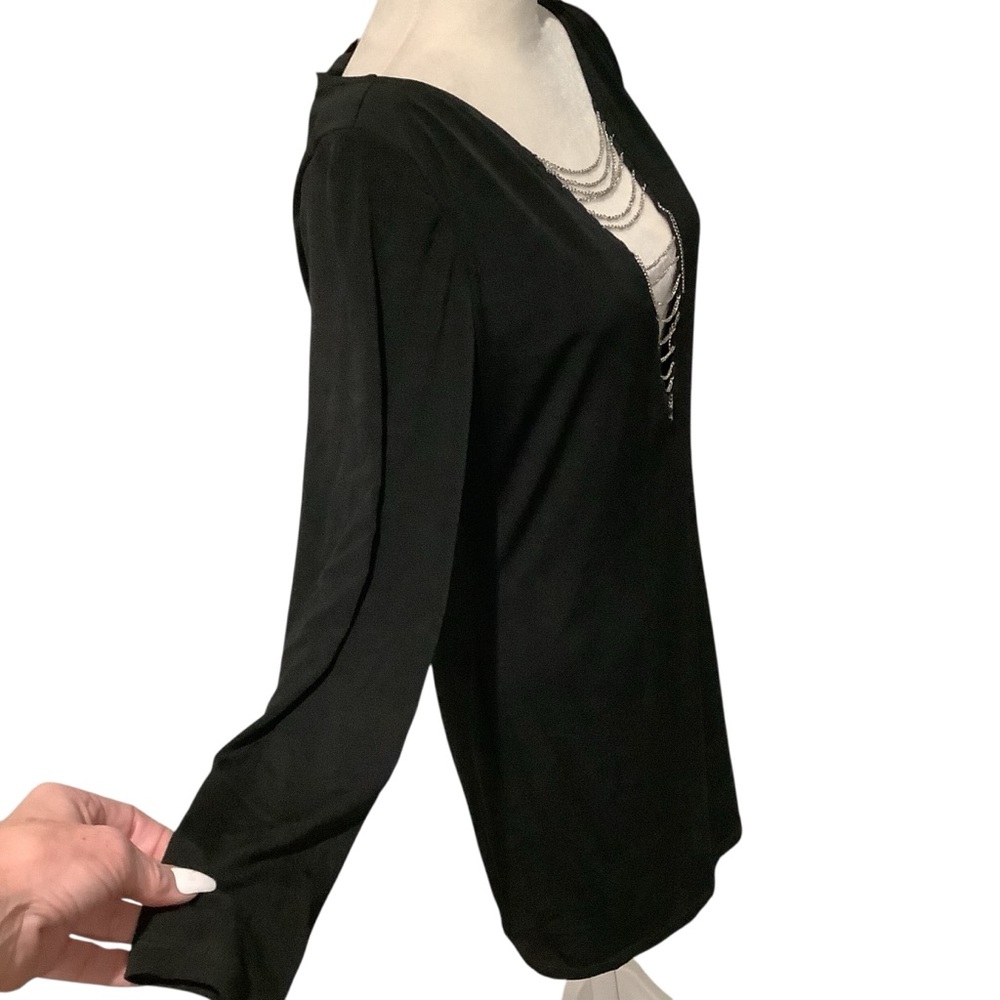 Frederick's of Hollywood Black Dress with Deep V Neck Chain Accent WORN ONCE - Picture 5 of 8